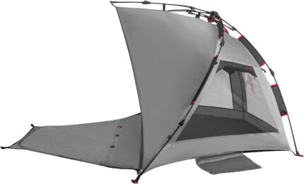 Beach Tent Sun Shelter 3-4 Person Easy Setup Portable Sunshade Canopy Large,Extended Floor,Stakes,Sand Pockets,UPF 50+ Waterproof Windproof Outdoor Camping Fishing Picnic