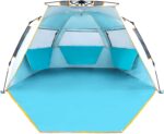 3-4 Person Easy Up Beach Tent UPF 50+ Portable Instant Sun Shelter Canopy Umbrella with Extended Zippered Porch, Blue