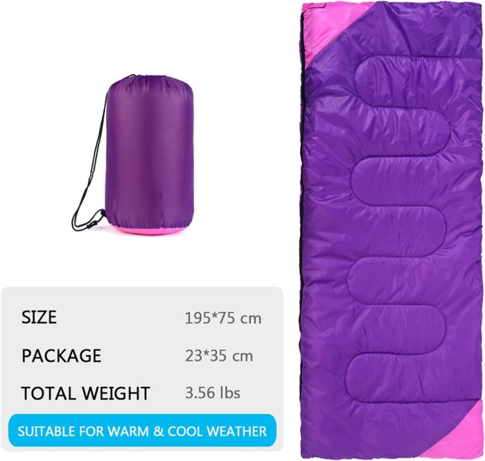 Camping Sleeping Bag for Adults Boys and Girls,Cold and Warm Weather-Summer, Spring, Fall, Lightweight, Waterproof Compact Bag for Camping Gear Equipment, Traveling, and Outdoors - Image 2