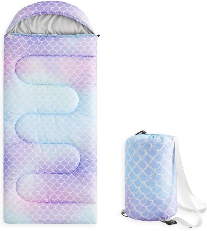 Kids Sleeping Bag for Girls Toddlers, Camping in Warm Cold Weather, Backpacking Lightweight Compact Outdoor Liner for 3 Seasons Summer Spring Fall - Image 1