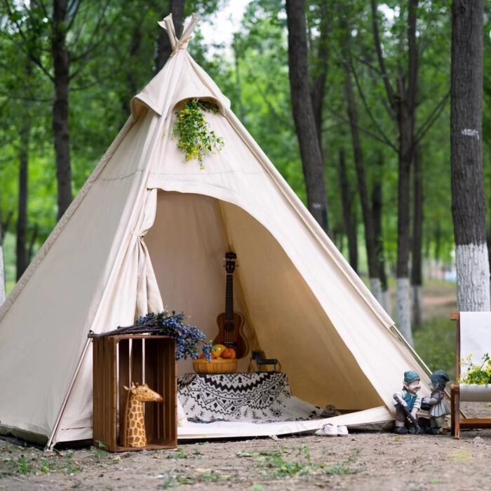 Cotton Canvas Camping Pyramid Tent for 2~3 Person - Image 1