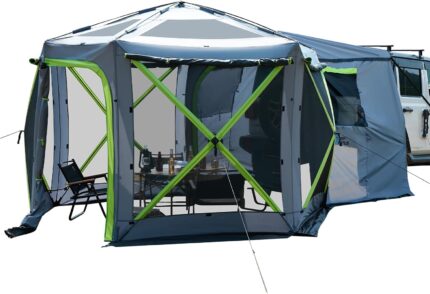 Dual-Use Pop up SUV Tents for Camping, 10 x10.5 Ft Big Space 2 Rooms Car Tent, SUV Tailgate Tent for Family Camping, 5 Sides Canopy, Portable Carry Bag, Gray Green