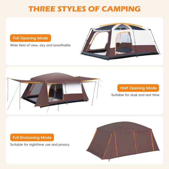 Camping Tent 4-6 Person, Double Layer, Multi-Room Family Cabin Tents with 3 Doors, Mesh Windows, Rainfly & Windproof, Large Waterpoof Tents for Outdoor Camping Hiking Picnic Gathering - Image 2