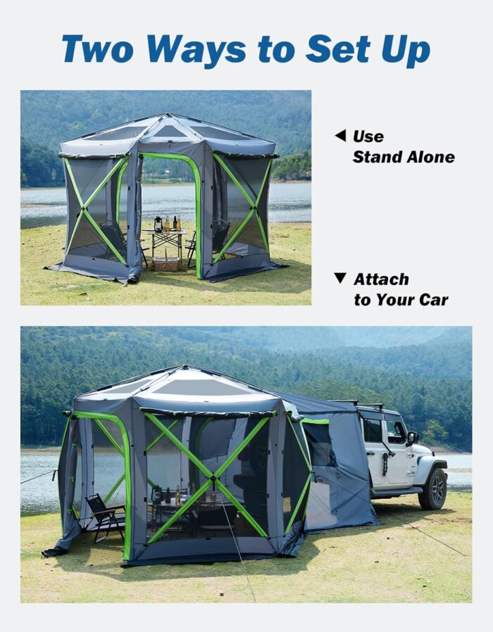 Dual-Use Pop up SUV Tents for Camping, 10 x10.5 Ft Big Space 2 Rooms Car Tent, SUV Tailgate Tent for Family Camping, 5 Sides Canopy, Portable Carry Bag, Gray Green - Image 2
