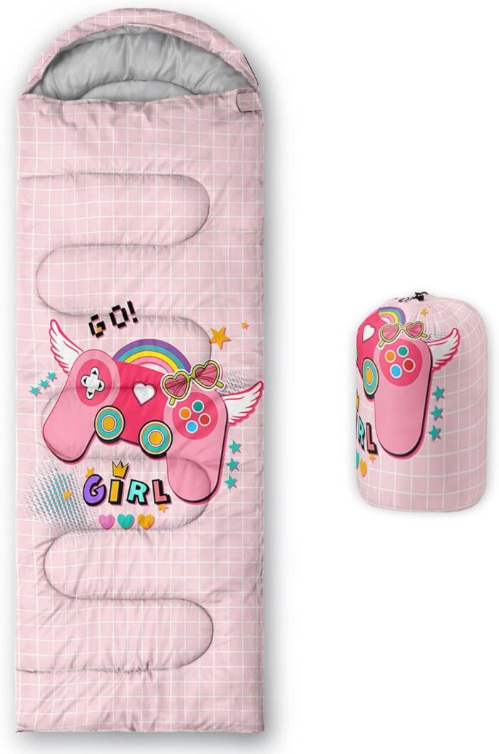 Kids Sleeping Bag for Boys Girls,Rocket Astronaut Moon Print-Lightweight Warm Portable Outdoor Indoor-Waterproof Cold Weather Resistant Sleeping Bag for Camping Hiking - Image 1