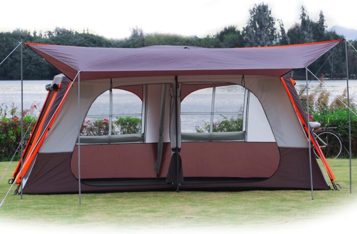 Extra Large Tent 12 Person(A),Awning Family Cabin Tents,2 Rooms,3 Doors and 3 Windows with Mesh,Straight Wall,Waterproof,Double Layer,Big Tent for Outdoor,Picnic,Camping,Family Gathering。 - Image 2