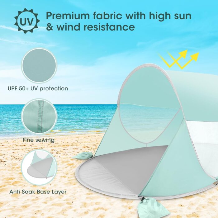 Pop Up Beach Tent, Portable Outdoor Shade, UPF 50+ Baby Shelter, Easy Setup Windproof Waterproof Canopy - Image 2